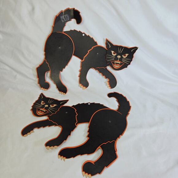 Vintage Beistle Halloween Black Cat Moveable Jointed Die Cut Pair 1960s Decor - Picture 8 of 14